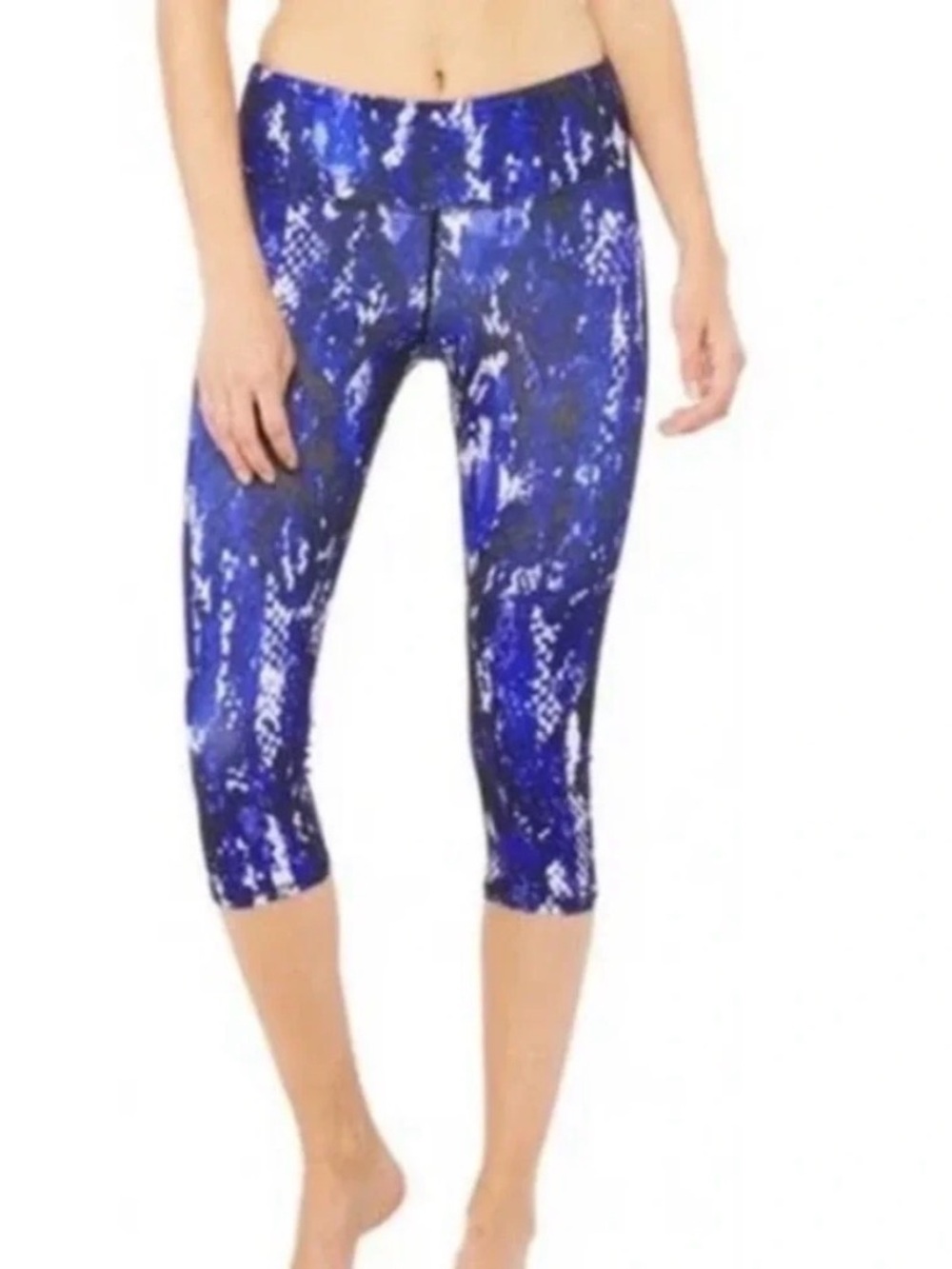 Alo Yoga Capri Leggings Women’s Medium Blue Snakeskin Print Gym Athleisure